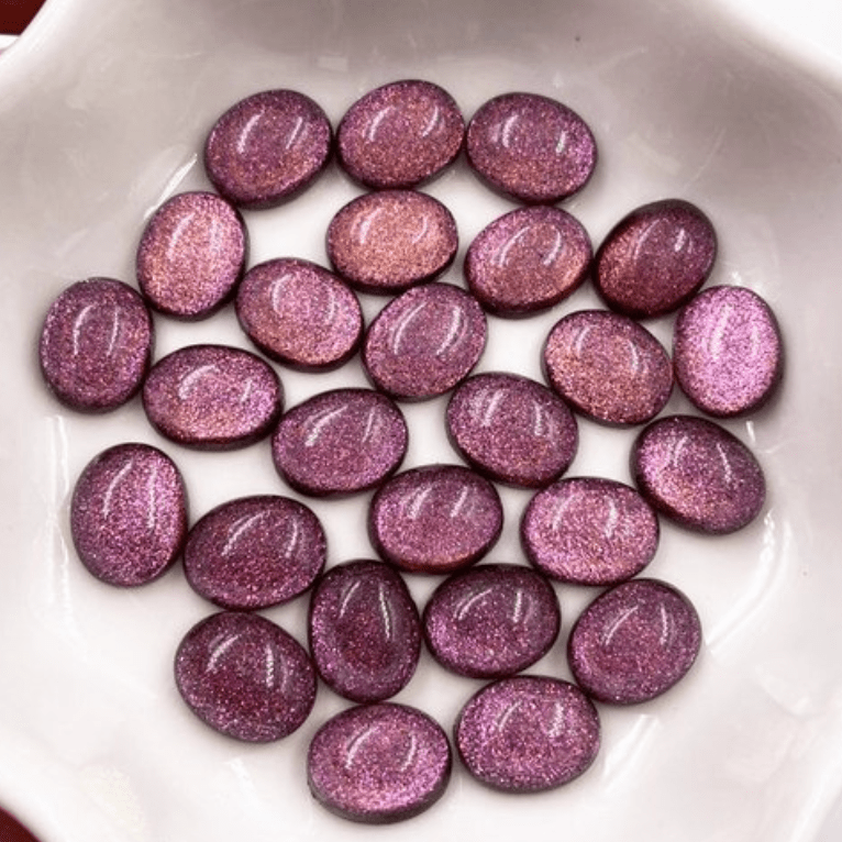 Burgundy Purple Glitter Oval 8*10mm Cat Eye Glitter Oval, Glue on, Resin Gem  (Sold in Pair) Resin Gems