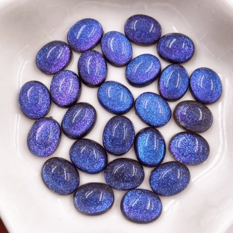 Dark Violet Glitter Oval 8*10mm Cat Eye Glitter Oval, Glue on, Resin Gem  (Sold in Pair) Resin Gems