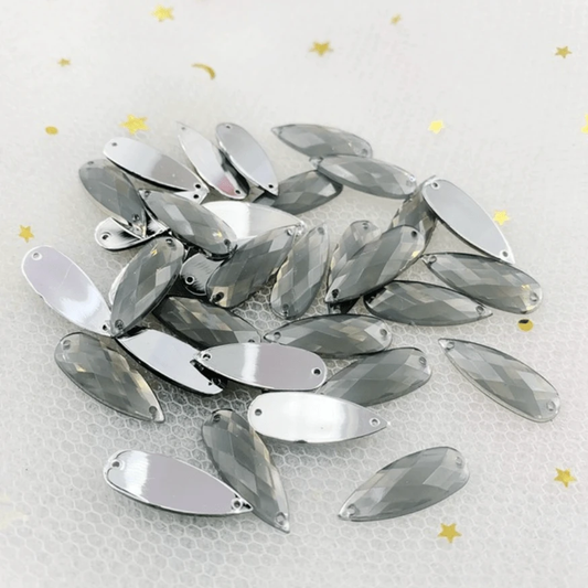Opal Grey, 8*22m Mixed Opal, Long Teardrop, Glue on, Resin Gem, (Sold in Pair)