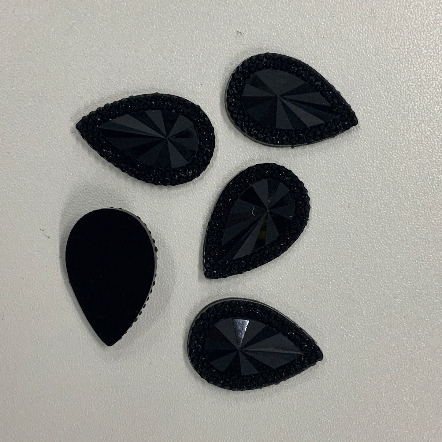 13*25mm Black Teardrop, Glue on, Resin Gem (Sold in Pair) Resin Gems