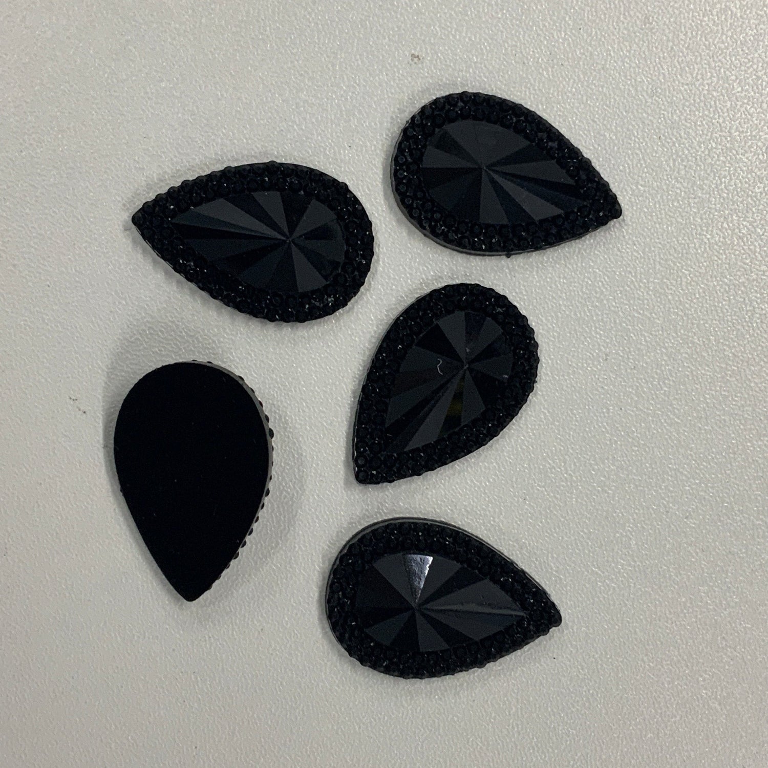 13*25mm Black Teardrop, Glue on, Resin Gem (Sold in Pair) Resin Gems