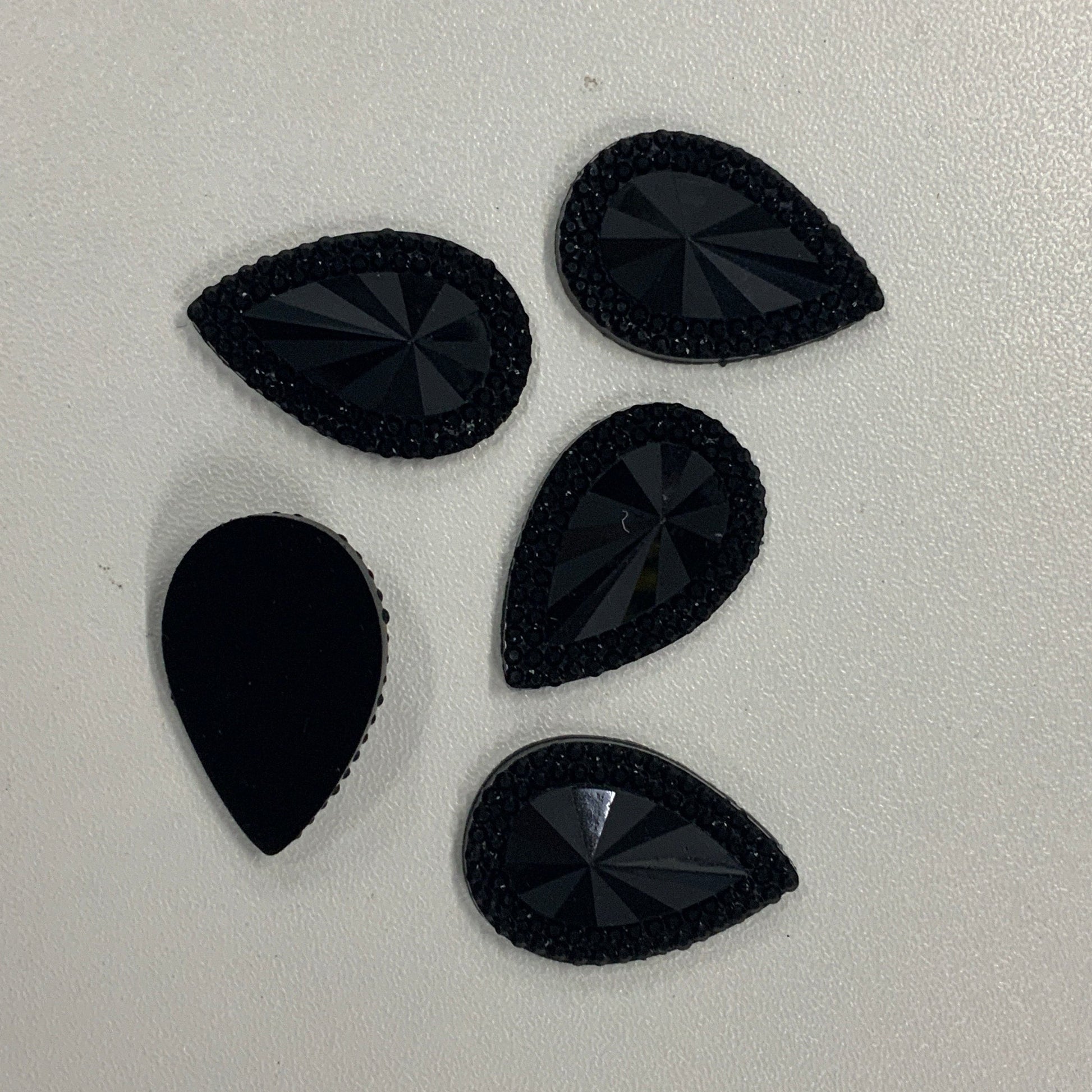 13*25mm Black Teardrop, Glue on, Resin Gem (Sold in Pair) Resin Gems