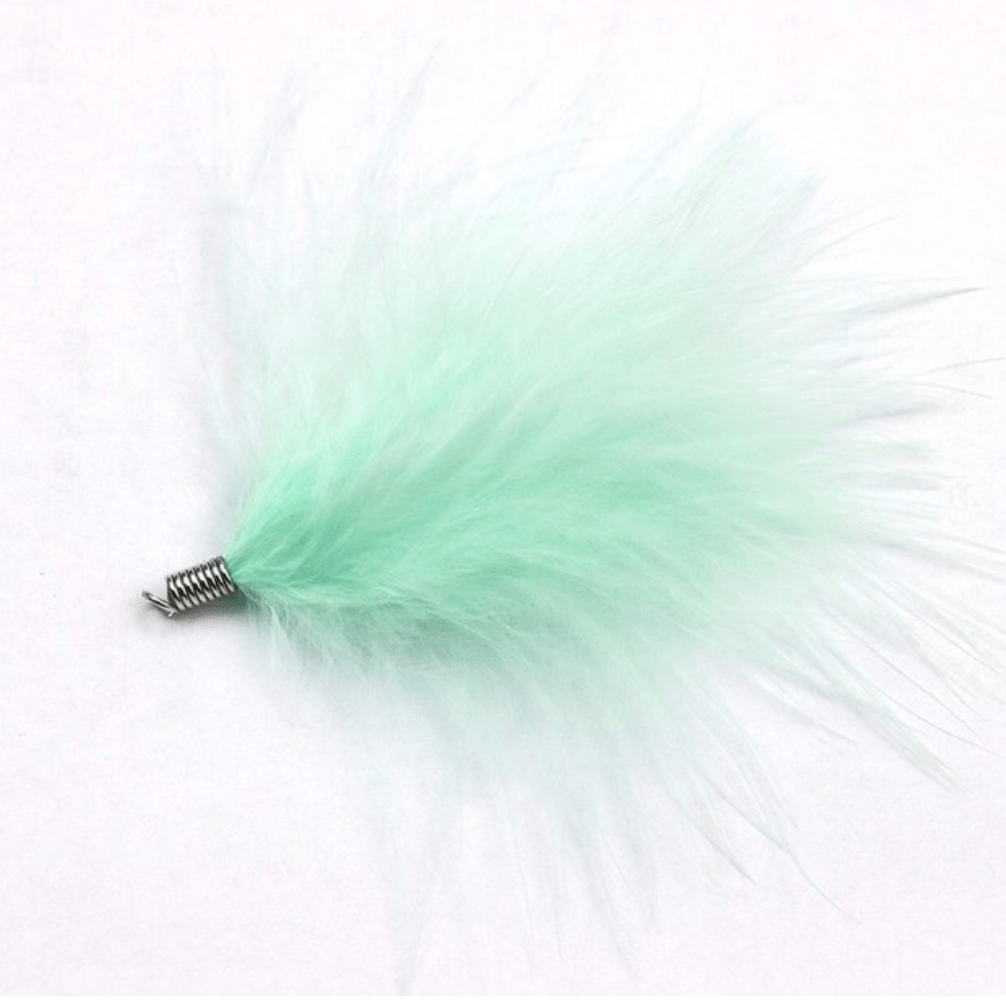Mint Green Turkey Feathers 80mm Soft Fluffy Turkey Feather Tassel with one hole silver top, Earring Findings (Sold 5 pair) Earring Findings