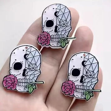30*35mm Crystal Skull With Rose, One Hole, Resin Gem, (Sold in Pair) Resin Gems