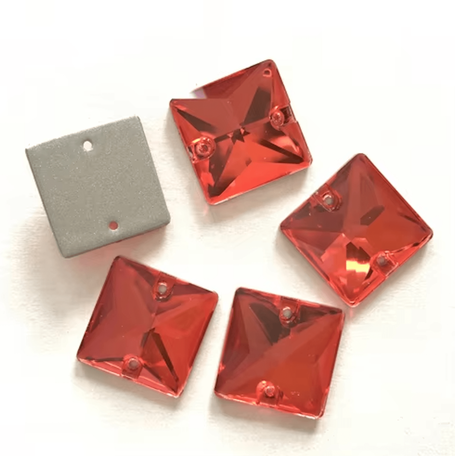 8mm Orange Square, Sew on, Glass Gem (Sold in Pair) Glass Gems