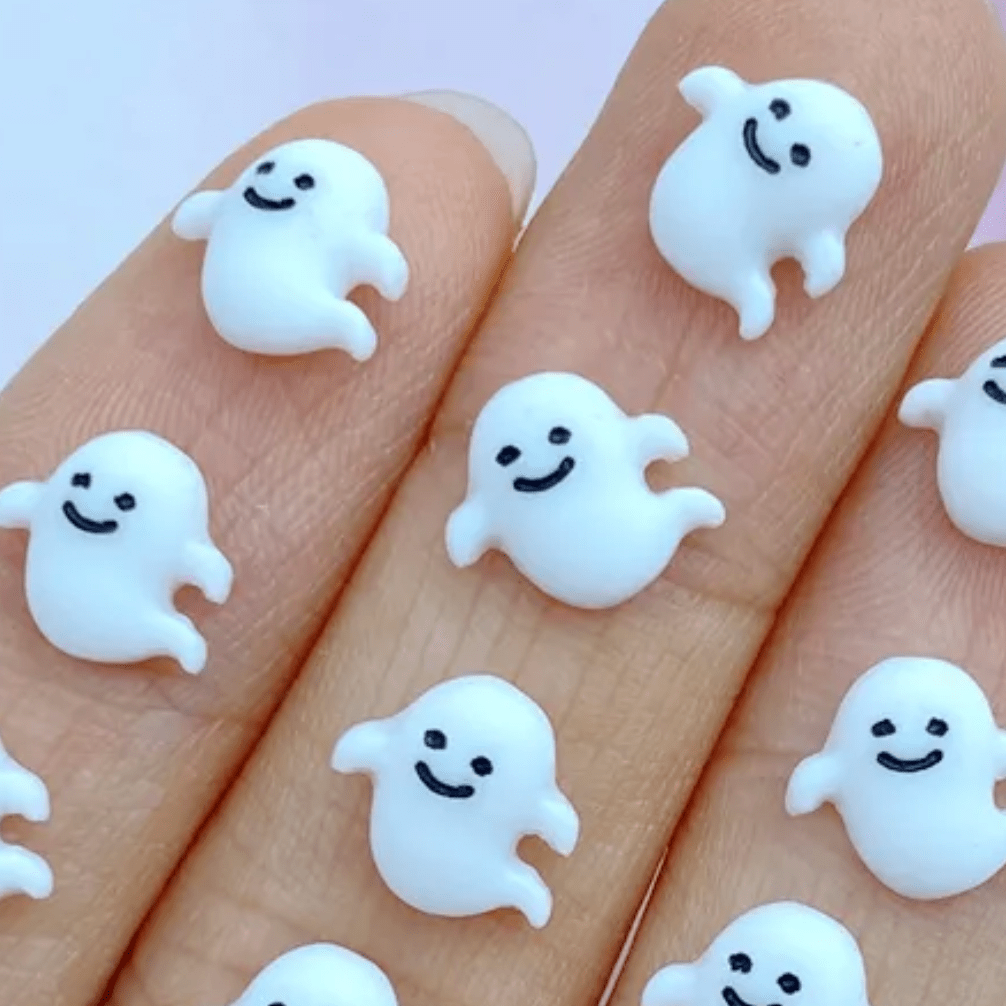 8mm White Happy Ghost Mini, Odd Shape, Glue on, Resin Gem (Sold in Pair) Resin Gems