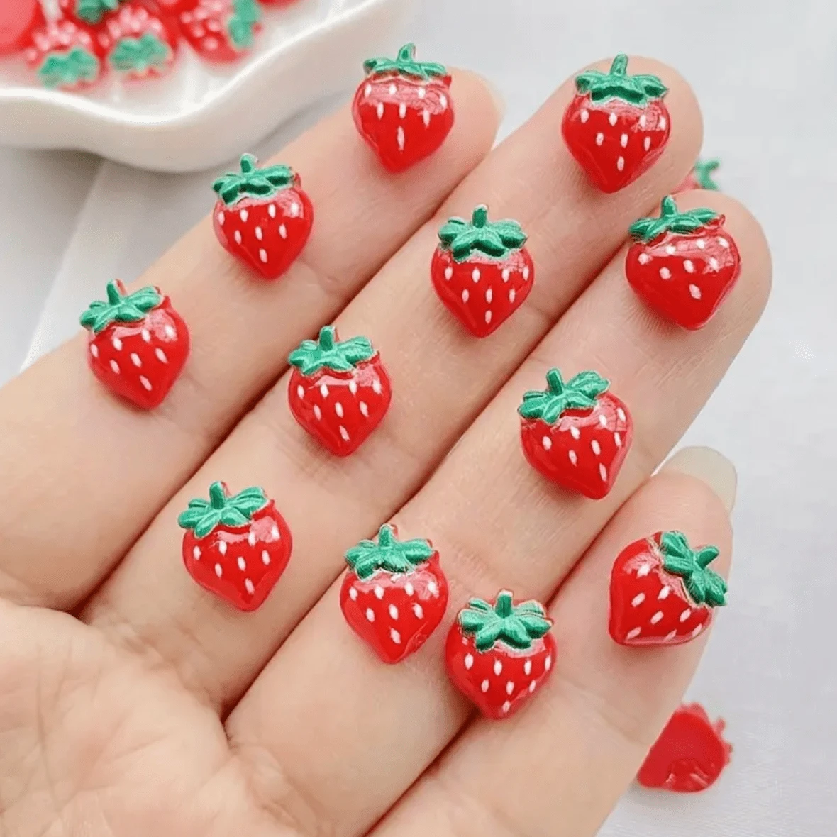 9*11mm Mini Strawberry Shaped Charms, Glue on, Resin Gem (Sold in Pair) Resin Gems