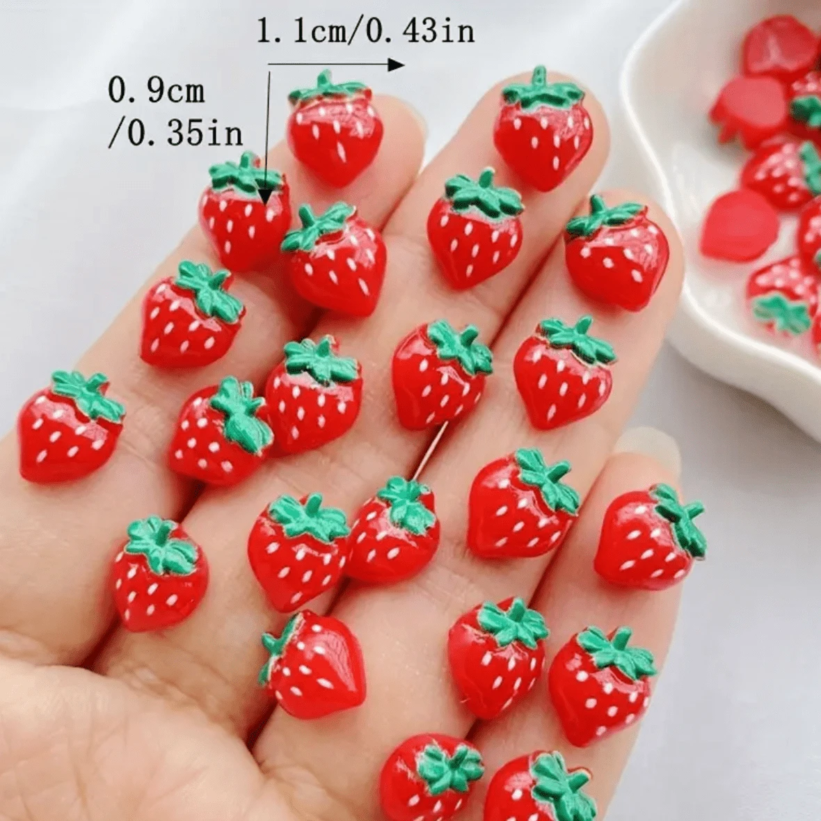9*11mm Mini Strawberry Shaped Charms, Glue on, Resin Gem (Sold in Pair) Resin Gems
