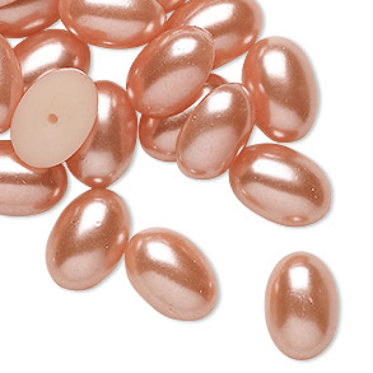 9*14mm Peach Pearl Oval, Glue on, Resin Gem (Sold in Pair) Resin Gems