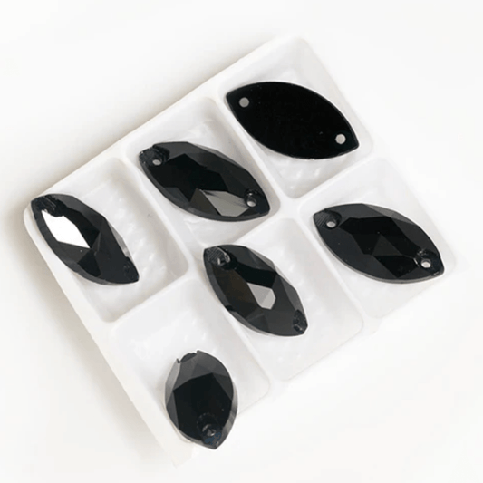 9*18mm Black Navette *High Quality*, Sew on, Fancy Glass Gems (Sold in Pair) Fancy Glass Gems