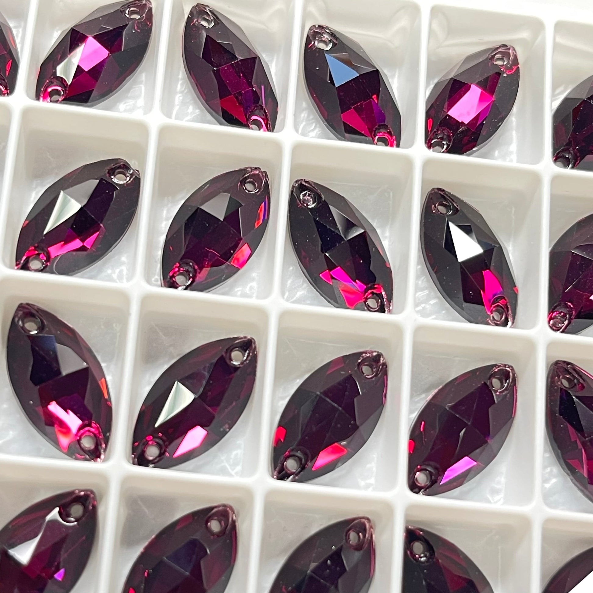9*18mm Burgundy- Purple Navette *High Quality*, Sew on, Fancy Glass Gems (Sold in Pair) Fancy Glass Gems
