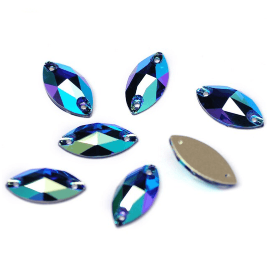 9*18mm Capri Blue Purple AB Navette *High Quality*, Sew on, Fancy Glass Gems (Sold in Pair) Fancy Glass Gems