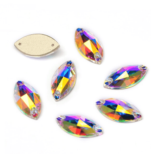 9*18mm Crystal AB Navette *High Quality*, Sew on, Fancy Glass Gems (Sold in Pair) Fancy Glass Gems
