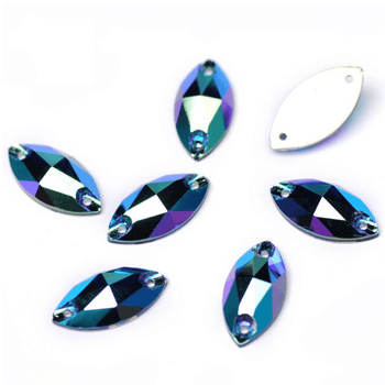 9*18mm Dark Cobalt Blue AB Navette *High Quality*, Sew on, Fancy Glass Gems (Sold in Pair) Fancy Glass Gems