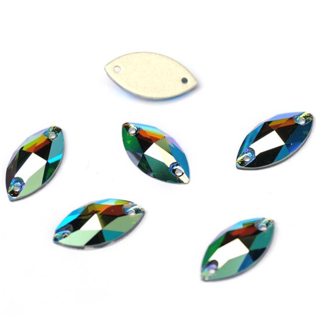 9*18mm Emerald AB Navette *High Quality*, Sew on, Fancy Glass Gems (Sold in Pair) Fancy Glass Gems