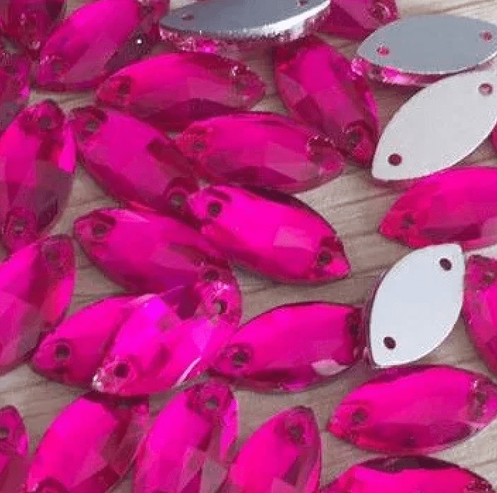 9*18mm Hot Pink/Fuchsia Navette, Sew on Glass Gem (Sold in Pair) Glass Gems