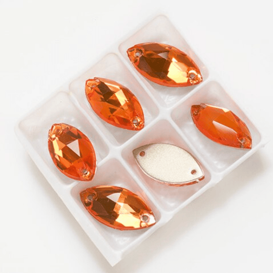 9*18mm Hyacinth Orange Navette *High Quality*, Sew on, Fancy Glass Gems (Sold in Pair) Fancy Glass Gems