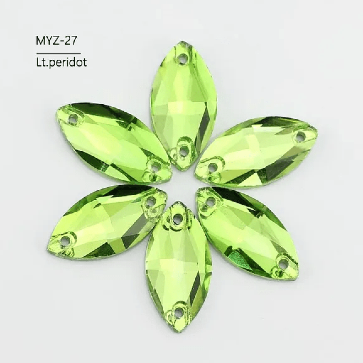 9*18mm Peridot Green Navette, Sew on Glass Gem (Sold in Pair) Glass Gems