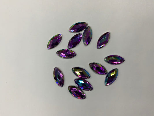 9*18mm Purple AB Navette, Sew On, Black AB Resin Gem (Sold in Pair) Resin Gems