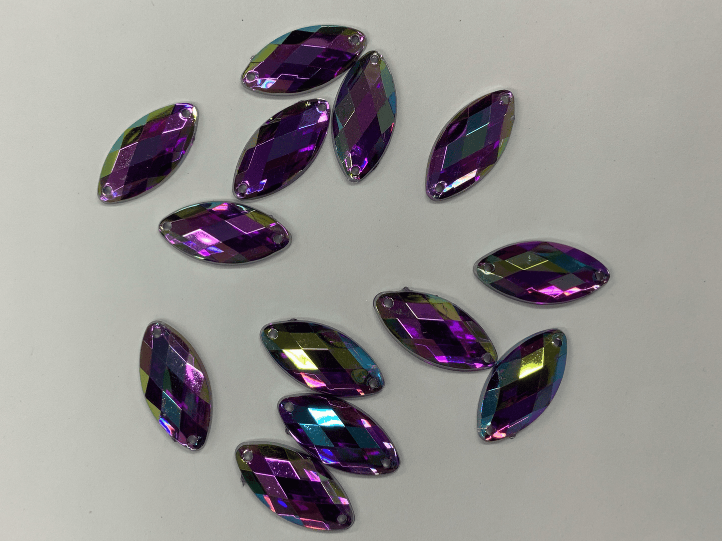 9*18mm Purple AB Navette, Sew On, Black AB Resin Gem (Sold in Pair) Resin Gems