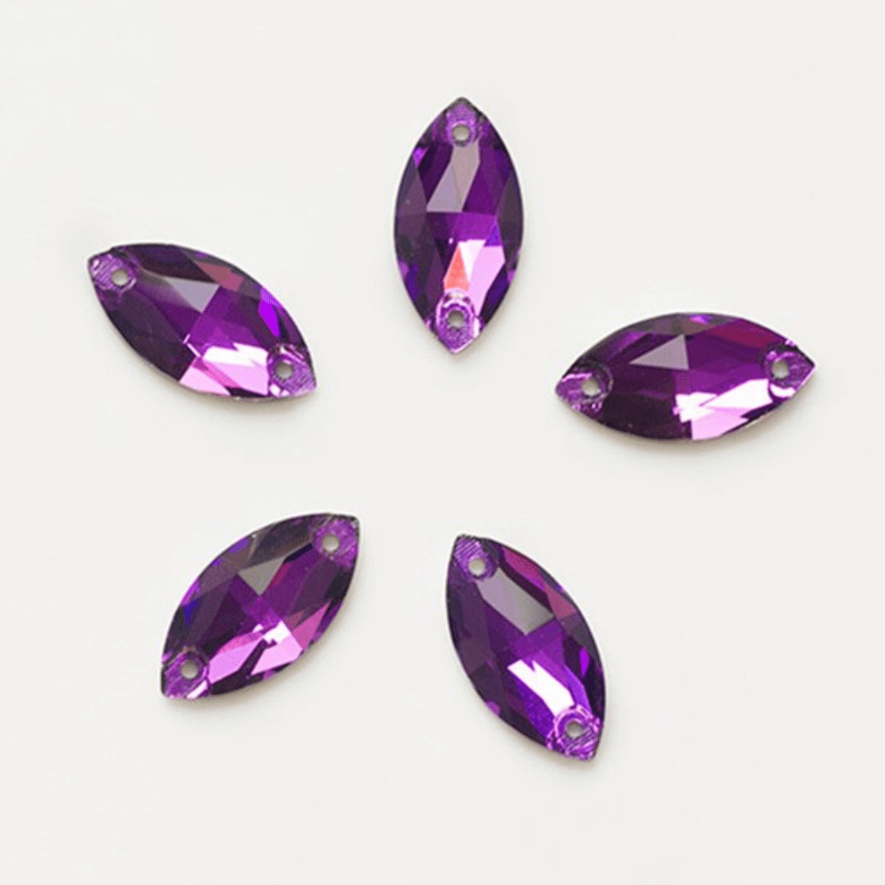 9*18mm Purple Navette, Sew on,  Glass Gems (Sold in Pair) Glass Gems