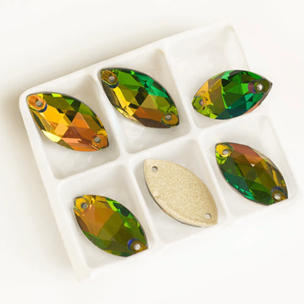 9*18mm Rainbow Volcano Navette *High Quality*, Sew on, Fancy Glass Gems (Sold in Pair) Fancy Glass Gems
