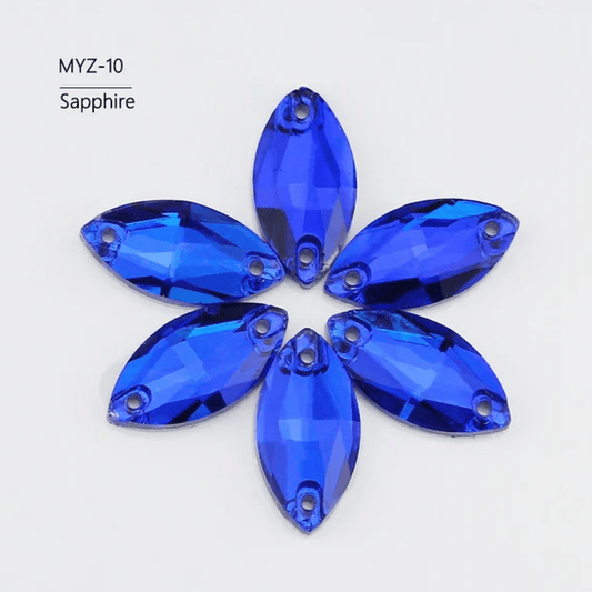 9*18mm Sapphire Blue Navette, Sew on Glass Gem (Sold in Pair) Glass Gems