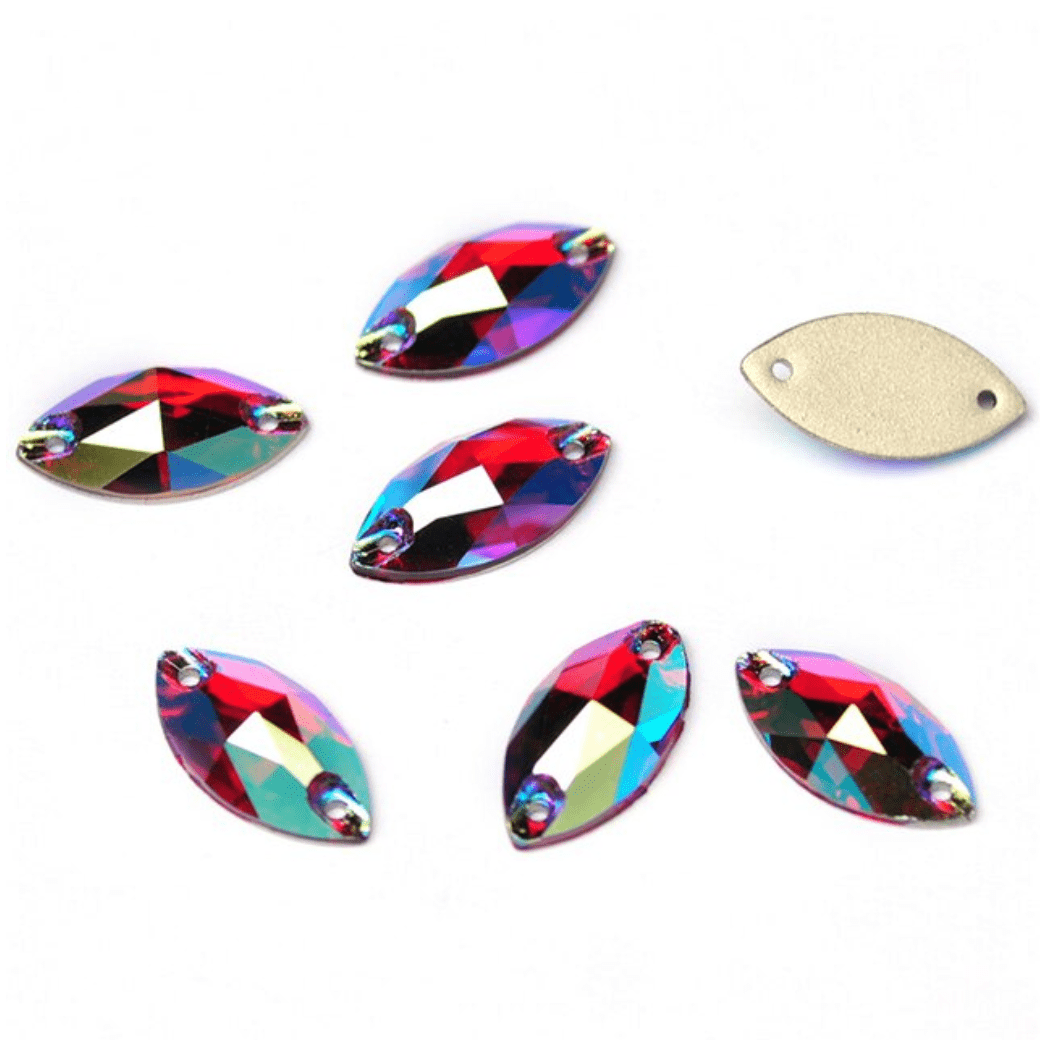 9*18mm Siam Red AB Navette *High Quality*, Sew on, Fancy Glass Gems (Sold in Pair) Fancy Glass Gems