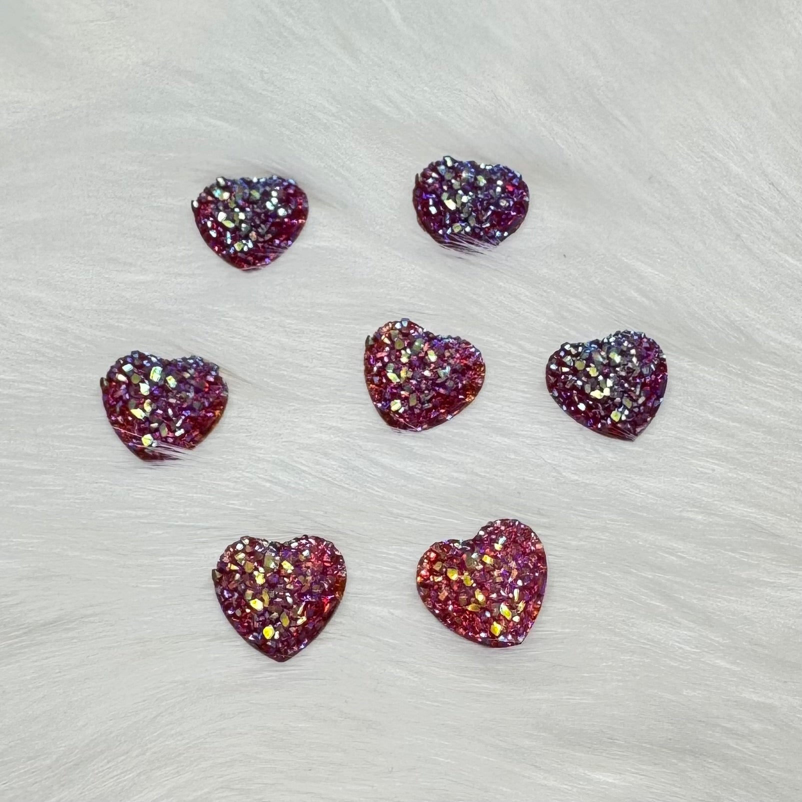 12mm, Red AB Heart Druzy, AB Heart Druzy Texture Glue on, Resin Gem, (Sold in Pair)