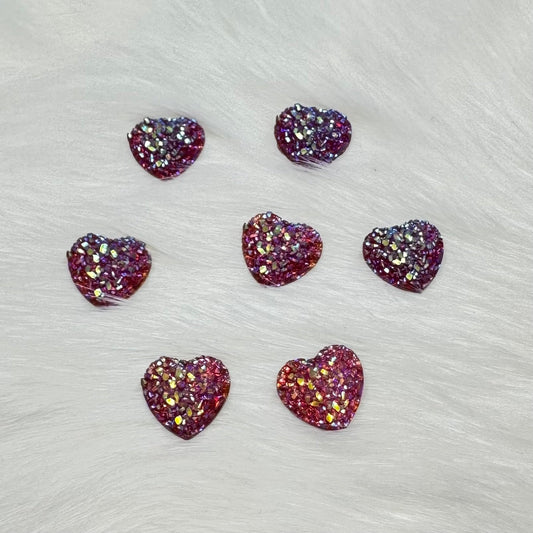 12mm, Red AB Heart Druzy, AB Heart Druzy Texture Glue on, Resin Gem, (Sold in Pair)
