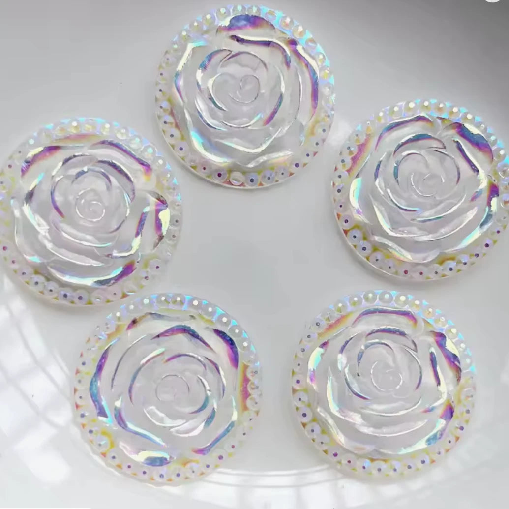 25mm White AB Flower Round, Glue On, Resin Gem (Sold in Pair) Sundaylace Creations & Bling