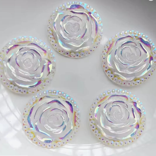 25mm White AB Flower Round, Glue On, Resin Gem (Sold in Pair) Sundaylace Creations & Bling