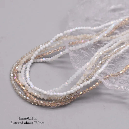 3mm White & Champagne Frosted Glow Mix, Bicone Glass Beads (5 Strands) PROMO BUNDLE Bicone/Rondelle
