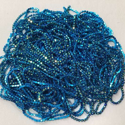 Ss6 Dark Aqua Blue AB Stone on Blue Coloured Metal Rhinestone Chain (Sold in 36") (Copy)