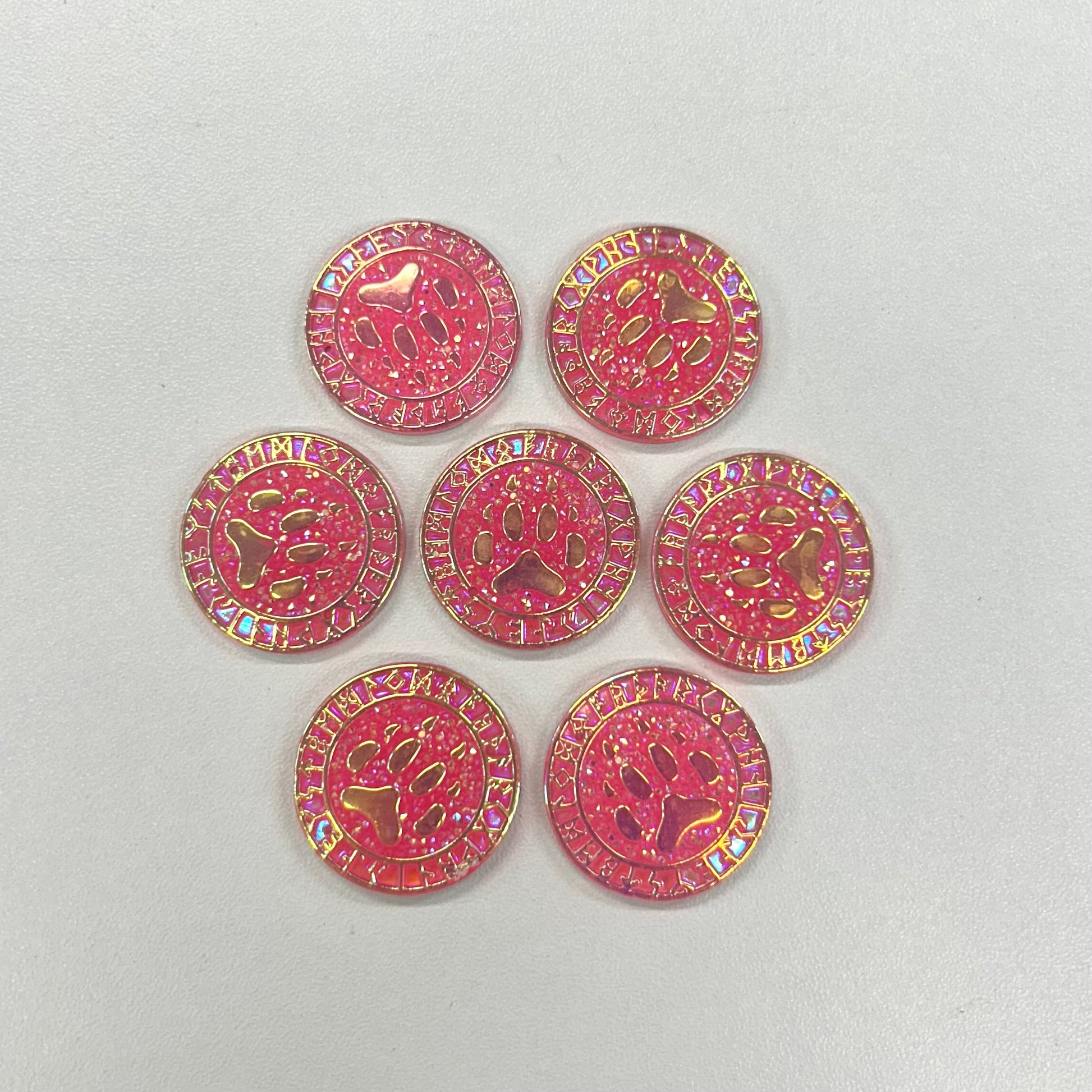 25mm Hot Pink AB Bear Claw Hieroglyphs Frame *Round Shape, Sew on, Resin Gem (Sold in Pair) Resin Gems