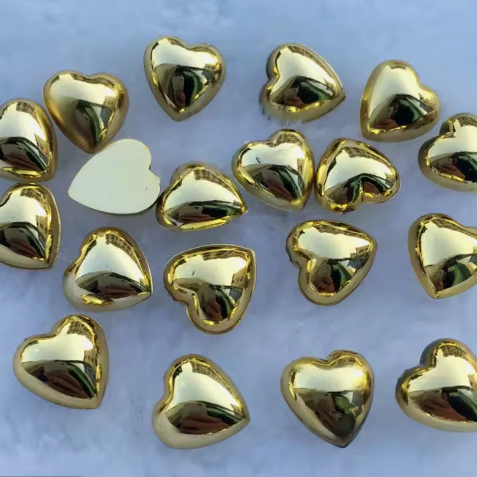 10mm Gold Hearts, Glue On, Resin Gem (Sold in Pair) Sundaylace Creations & Bling