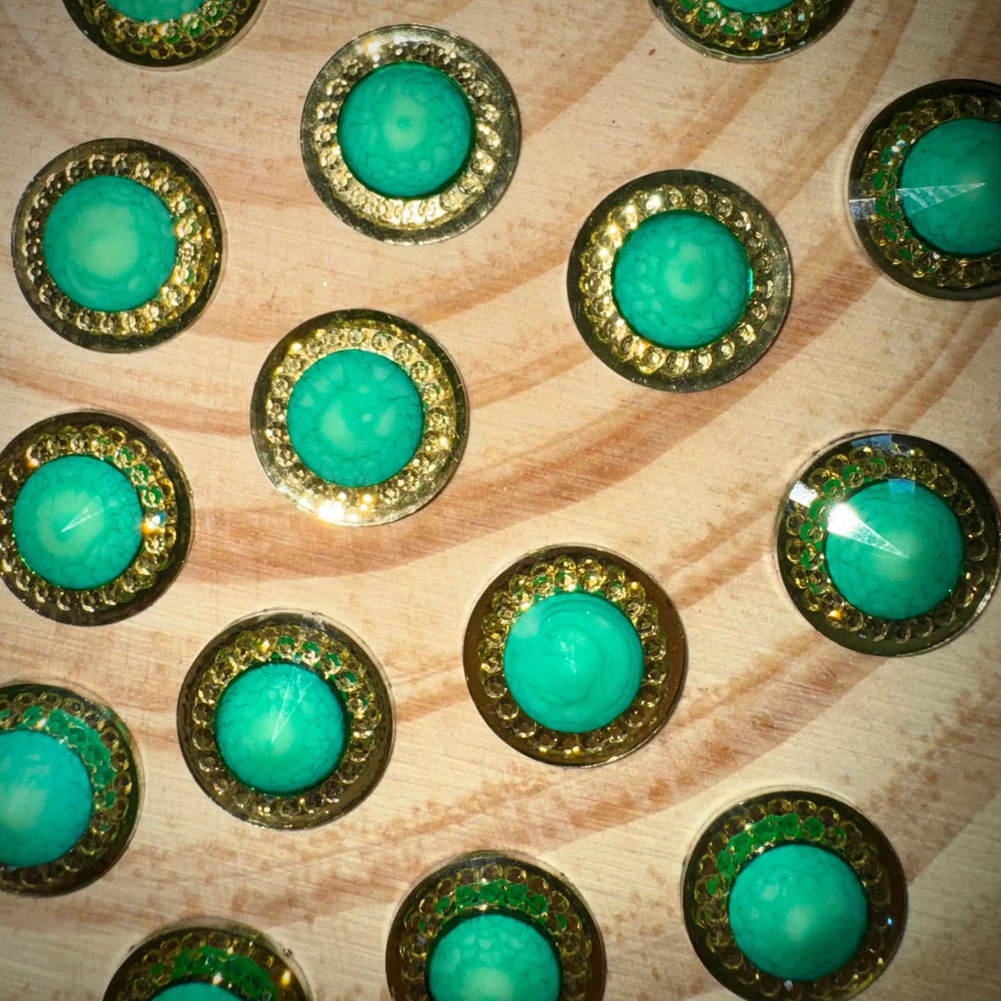 16mm Aqua Green Round Flatback Rhinestone Trim Stone, Resin Gem, (Sold in Pair) Sundaylace Creations & Bling