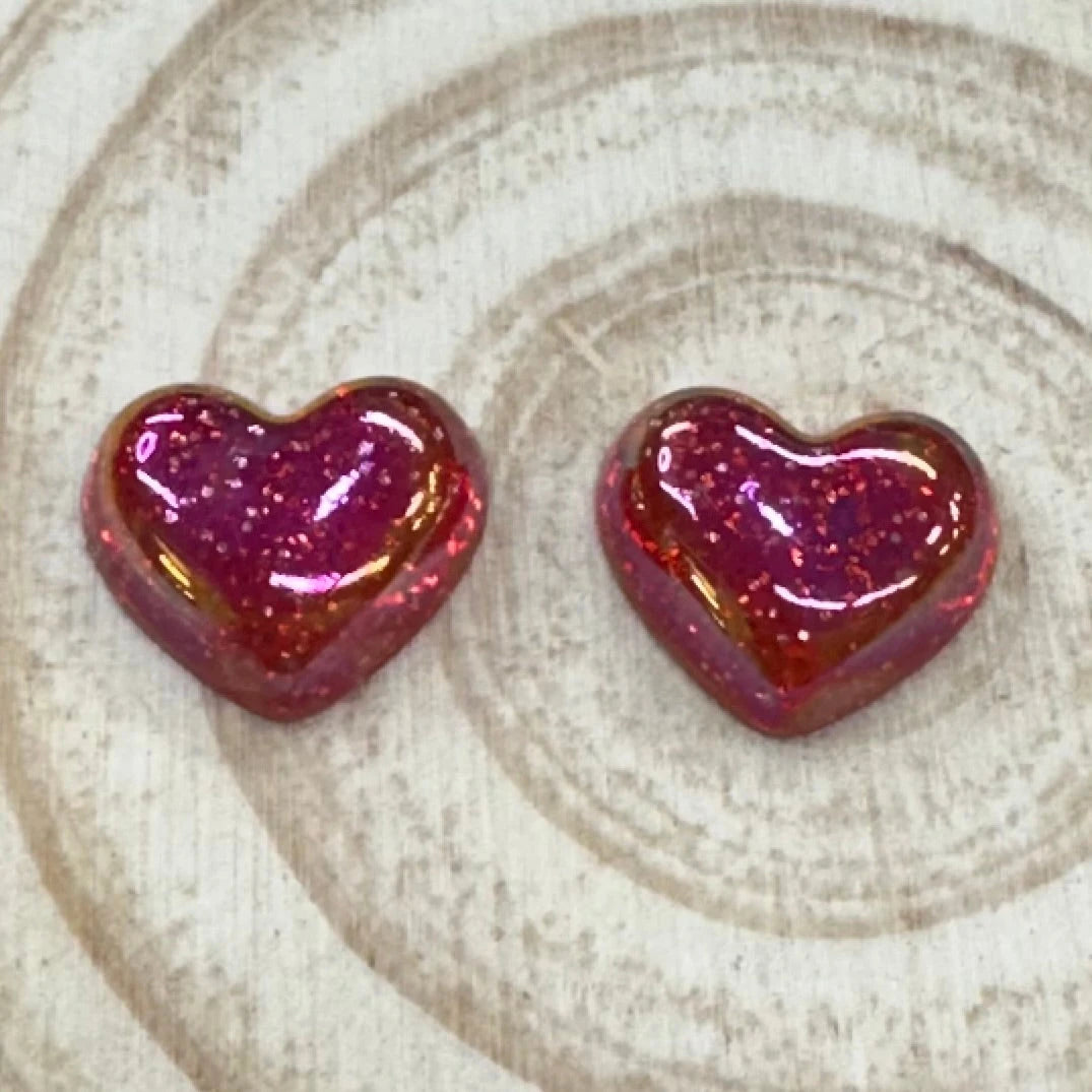 20mm Ruby Sparkle Heart, Glue on, Resin Gem (Sold in Pairs) Resin Gems