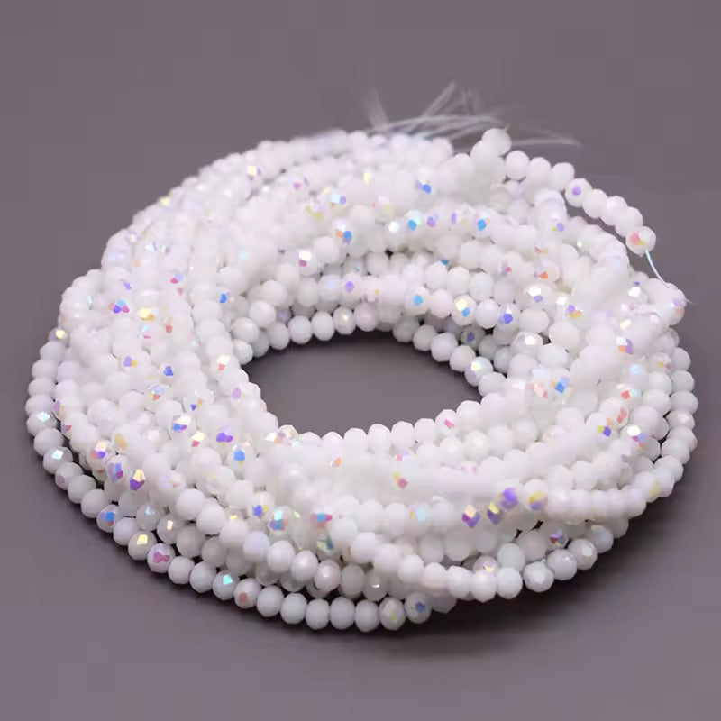 3*4mm White AB Opaque Glass Rondelle Beads (~8 Inch Strand) Sundaylace Creations & Bling