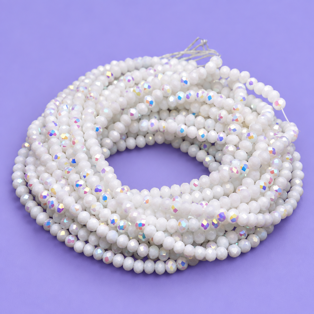 3*4mm White AB Opaque Glass Rondelle Beads (~8 Inch Strand) Sundaylace Creations & Bling