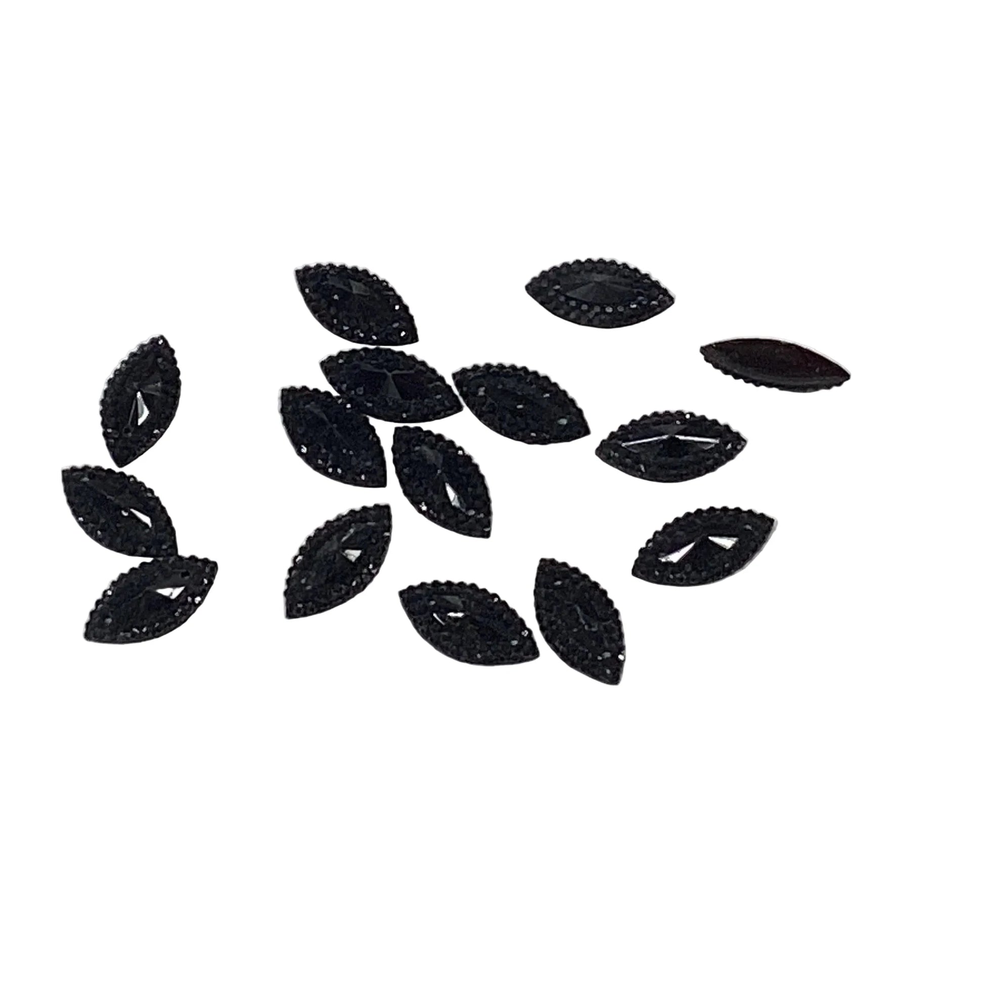 7*12mm black frame Navette, Sew on Glass Gem (Sold in Pair) Glass Gems