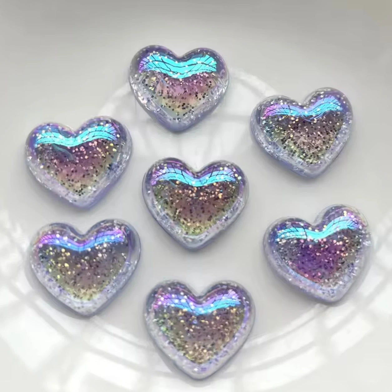 20mm Lavender Sparkle Heart, Glue on, Resin Gem (Sold in Pairs) Resin Gems