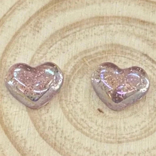 20mm Rose Sparkle Heart, Glue on, Resin Gem (Sold in Pairs) Resin Gems