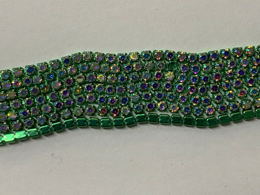 Ss6 AB Stone on Green Apple Coloured Metal Rhinestone Chain (Sold in 36")