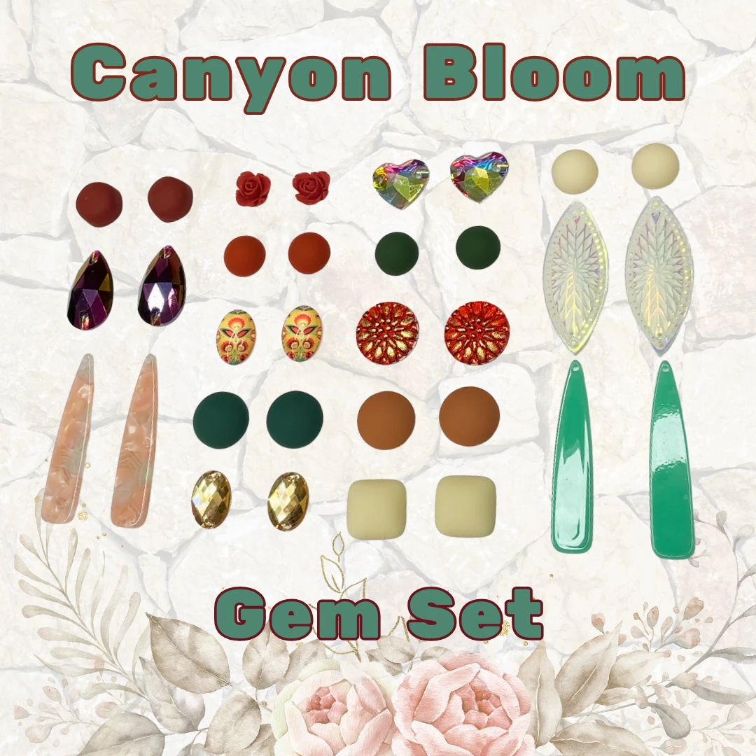 “Canyon Bloom” Terra Cotta Ivory Peach (12 Pairs) Resin Gem Set, Promotions Sundaylace Creations & Bling
