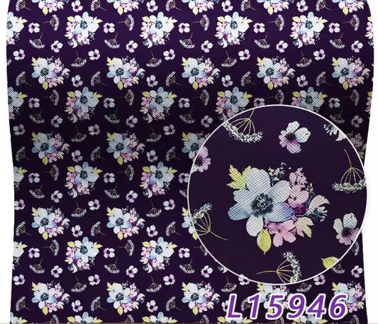 20*33cm Blue Floral Navy Print Background, Long Leatherette Sheets Leatherette