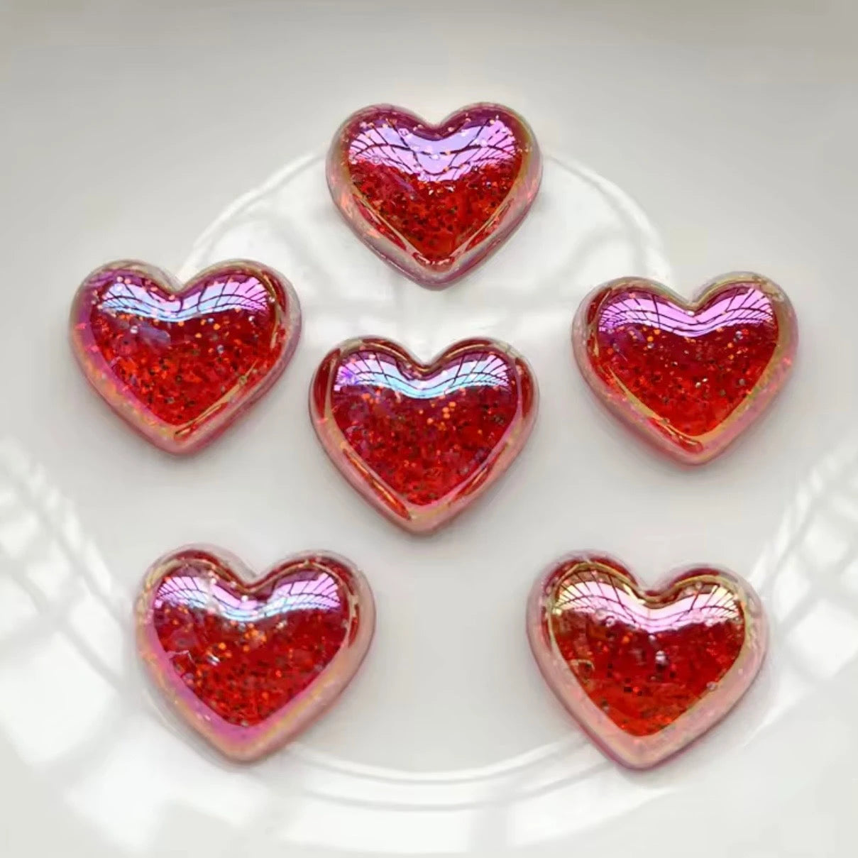 20mm Ruby Sparkle Heart, Glue on, Resin Gem (Sold in Pairs) Resin Gems