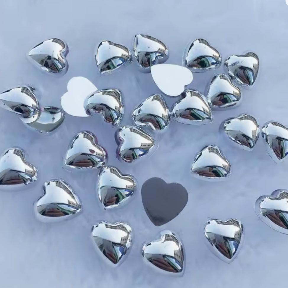 10mm Silver Hearts, Glue On, Resin Gem (Sold in Pair) Sundaylace Creations & Bling