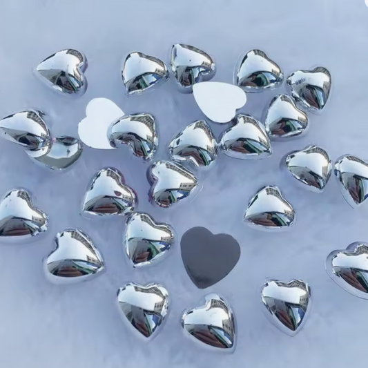 10mm Silver Hearts, Glue On, Resin Gem (Sold in Pair) Sundaylace Creations & Bling