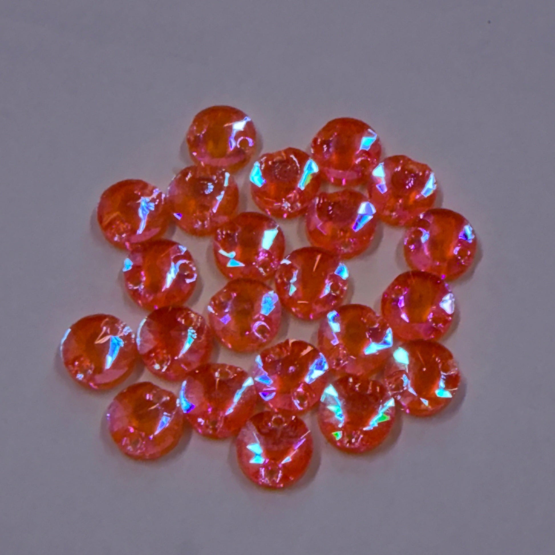 8mm Mandarin Orange AB Rivoli, Sew on, Fancy Glass Gems, (Sold in Pair) Fancy Glass Gems